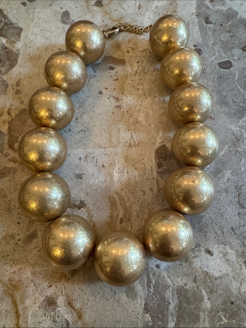 Statement 18k Gold Dipped Bead Necklace - Chunky Metallic Sphere Necklace